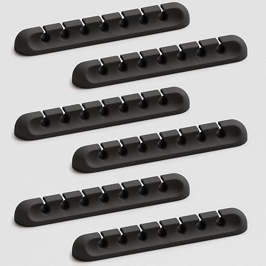 USB Cable Organizer Clips Cord Holder,6 Packs (7-Slots) Black Self Adhesive Desk Cord Cable Management