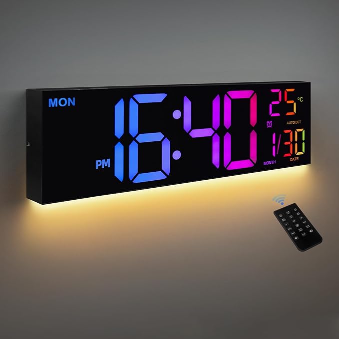 HAITANG 8 Colors Digital Wall Clock, 16.2" Large Digital Clock