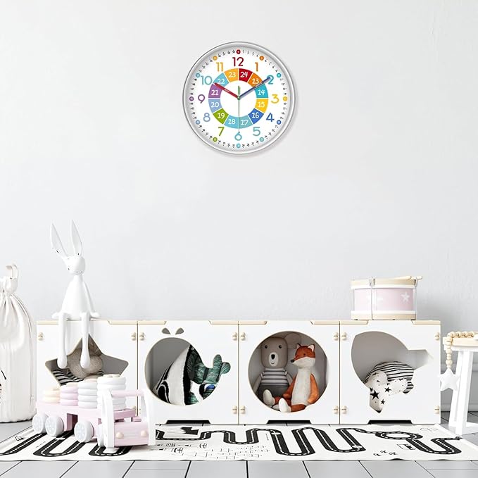 XFM Learning Clock for Kids Silent Non Ticking Battery Operated Colorful