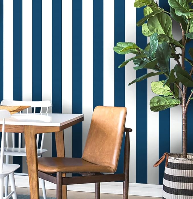 Guvana 394"x17.7" Striped Peel and Stick Wallpaper Blue and White Self-Adhesive