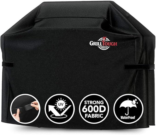 GrillTough Heavy Duty BBQ Grill Cover for Outdoor Grill, 64 Inch â Waterproof, Weather Resistant, UV & Fade Resistant with Adjustable Straps â Gas Grill Cover for Weber, Genesis, Charbroil, etc. Black