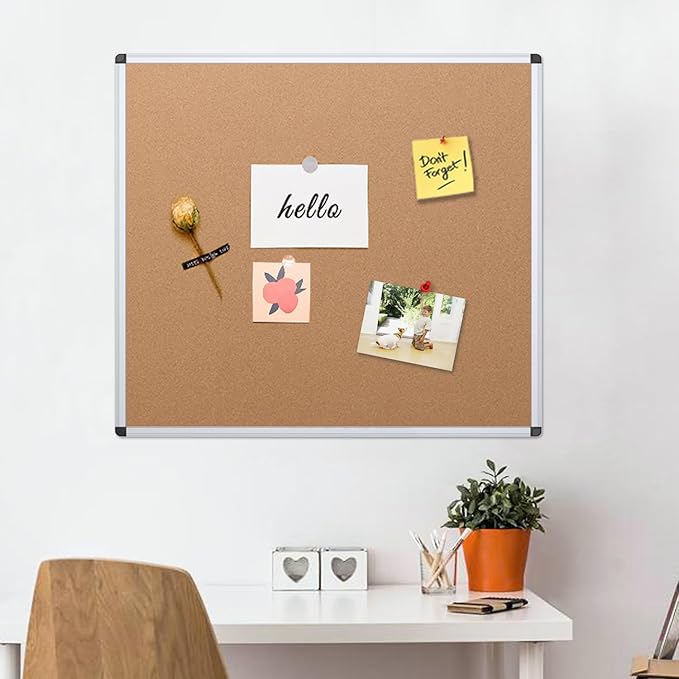 VIZ-PRO Cork Bulletin Board, 48 X 48 Inches, Wall-Mounted Corkboard