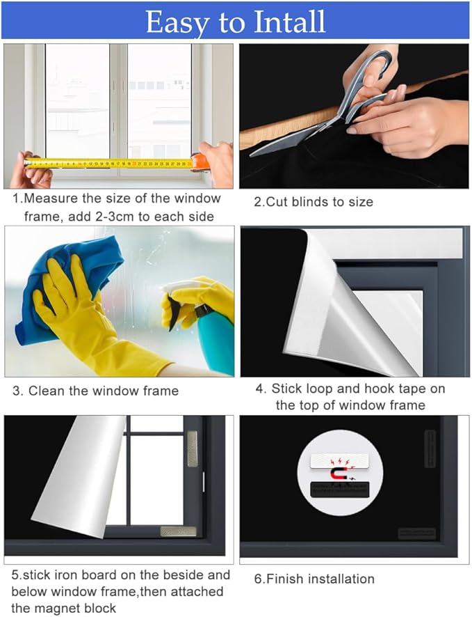 100% Blackout Blinds Magnetic Window Cover 57x40Inch, No Drill PortableCuttable