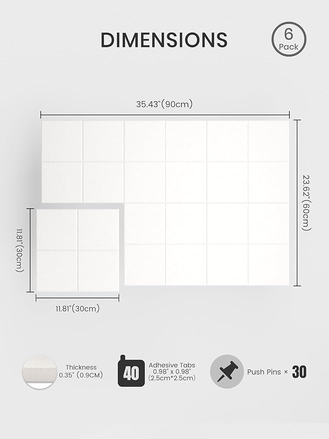 Bumusty Large Felt Bulletin Board, 30 Push Pins, 40 Adhesive Tabs, Milky White