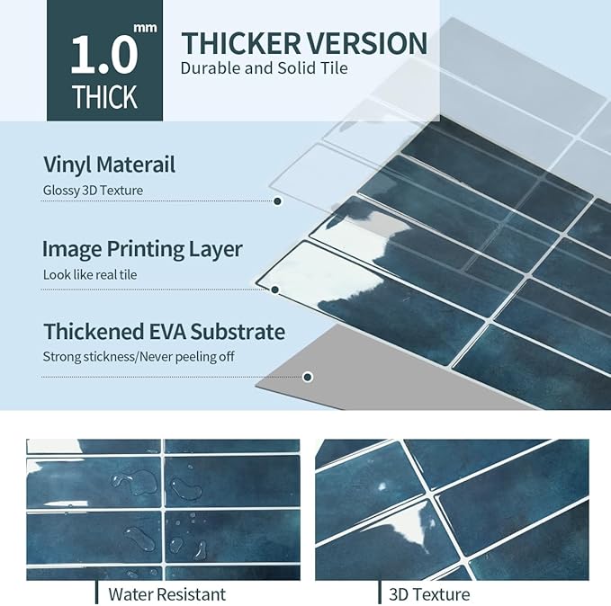 Peel and Stick Backsplash 3D Wall Tiles, Self-Adhesive, Oil Proof, Waterproof