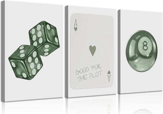 BOKPEN Green Poker Dice Canvas Wall Art Funky Y2K Trendy Preppy Pictures Lucky