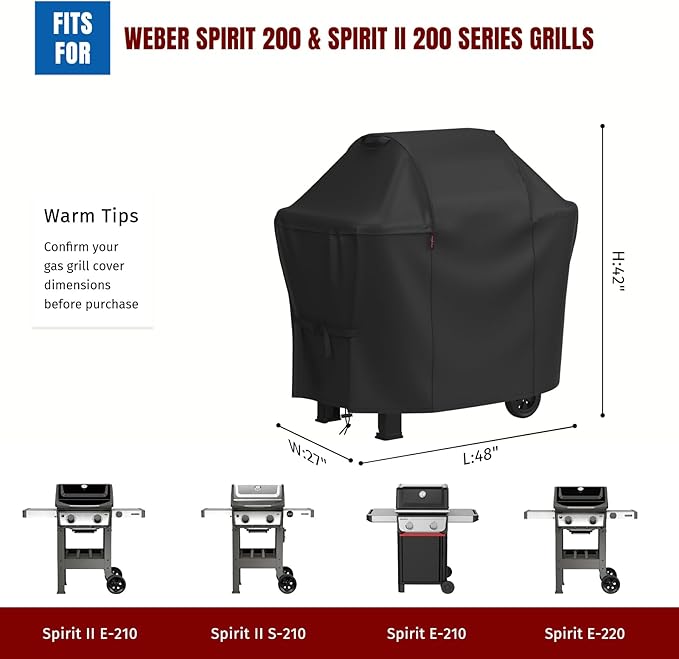 SHINESTAR 48 Inch Grill Cover for Weber Spirit II 200 Series, Heavy Duty Oxford Fabric BBQ Cover Waterproof UV Protection, Windproof with Adjustable Magic Tape Straps