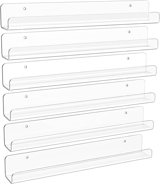 upsimples 6 Pack Clear Acrylic Shelves, 1.7" x12" Clear Wall Shelves