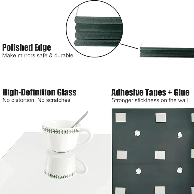 TRAHOME Home Gym Mirror Tiles for Wall, Living Room, Over The Door