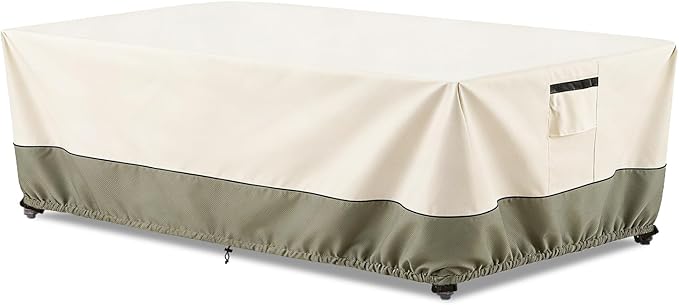 84 Inch Rectangular/Oval Patio Table Cover,Heavy Duty Waterproof Outdoor Dining Table Cover, Patio Furniture Covers, Beige