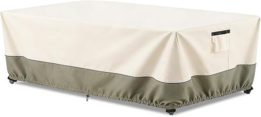 84 Inch Rectangular/Oval Patio Table Cover,Heavy Duty Waterproof Outdoor Dining Table Cover, Patio Furniture Covers, Beige