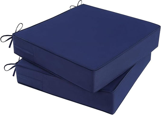 Outdoor Chair Cushions 22x22x4 Inch, Waterproof Blue Patio Furniture Cushions Set of 2 with Ties & Handle, 3 Year Color Fastness Square Replacement Seat Cushions for Sofa, Couch