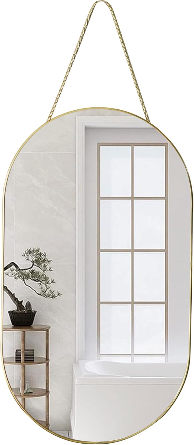 Oval Wall Mirror with Lanyard, High Definition Bathroom Mirror