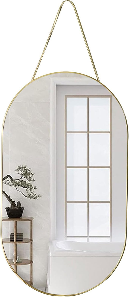 Oval Wall Mirror with Lanyard, High Definition Bathroom Mirror