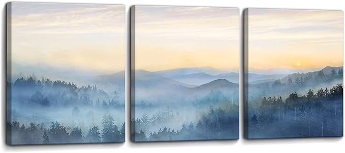 Wall Decor for Bedroom 3 Panel Sunrise Misty Forest Print Picture Paintings