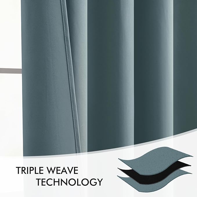 MIULEE Greyish Blue Back Tab Blackout Curtains 120 Inch Long 2 Panels Set