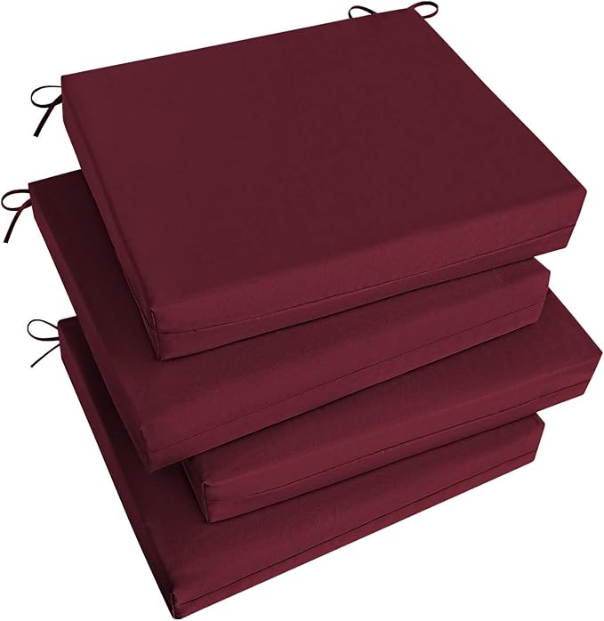 Basic Beyond Outdoor Chair Cushions Set of 4, Square Corner Outdoor Cushions for Patio Furniture, Water Resistant Patio Chair Cushions with 2 Ties, 18.5x16x3, Burgundy