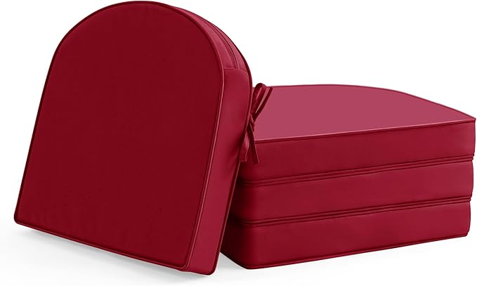 Outdoor Chair Cushions Set of 4: Waterproof & Fade Resistant Patio Furniture Cushions - 19 x 19 x 2 Inch Non Slip Round Corner Seat Cushion Pads with Removable Cover for Garden Yard Lawn, Burgundy