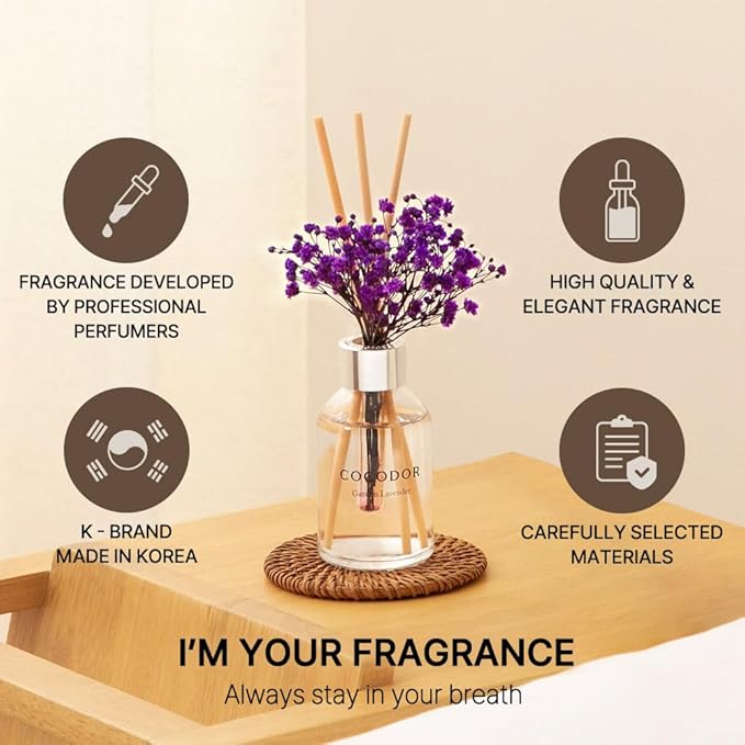 COCODOR Flower Reed Diffuser Set / 3.4oz / April Breeze/Scent Diffuser with Sticks Home Fragrance Reed Diffuser for Bathroom Shelf Decor