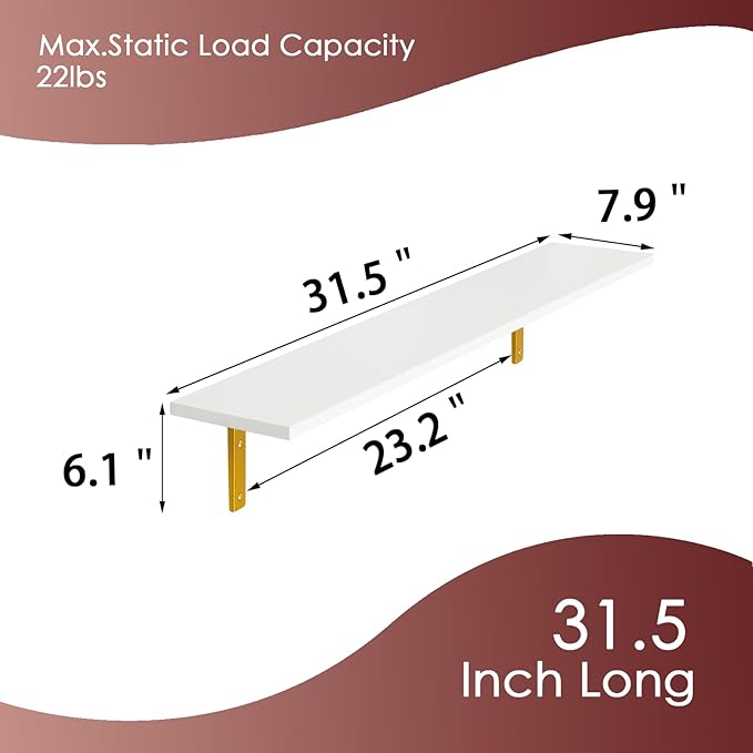 DINZI LVJ Long Wall Shelves, 31.5" Wall Mounted Shelves Set of 4, Large