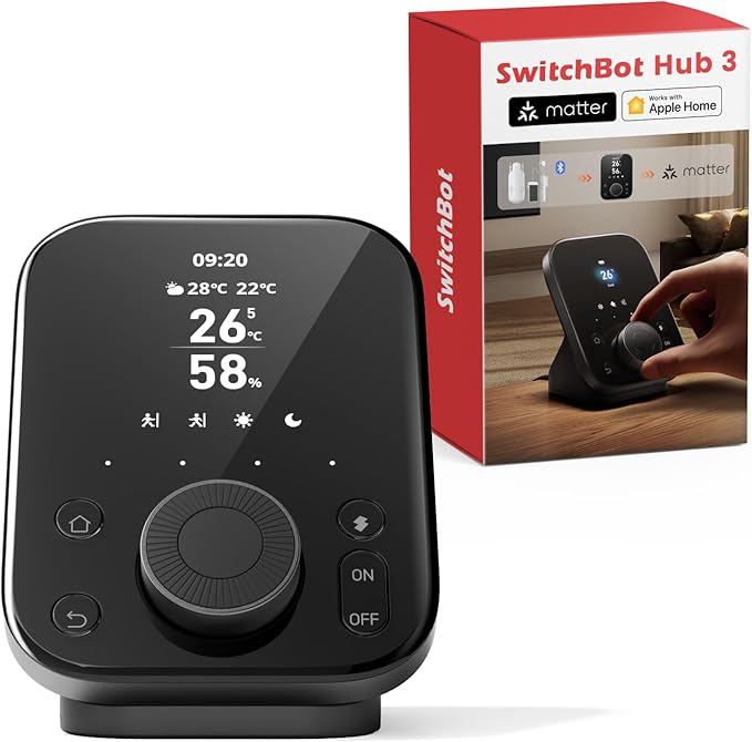 SwitchBot Hub 3 (3rd Gen) Smart Home Command Center: Screen + Physical Dial, IR Remote Hub for TVs/ACS, Temp/Humidity Sensor (Â±0.2Â°C), Matter Bridge, Bluetooth 200m, Works on 2.4GHz WiFi