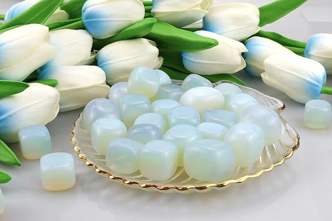 QINJIEJIE Opal Polished Stones Tumbled Crystals Bulk Gemstones Healing Crystal White Opalite Rocks Set Decorative Landscape Quartz Real Reiki Stone for Vase Home Decor Energy Spiritual Gift 0.5 LBS