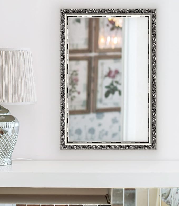 HA Bathroom Mirrors 40x24 Inch for Wall, Rectangle Silver Frame Wall Mounted