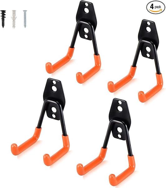 Aoben Heavy Duty Steel Garage Storage Hooks, Utility Tool Hangers and Combinable Wall Mount Hooks for Organizing Ladder, Hold Chairs, Heavy Tools (Small U, 4 Pack)