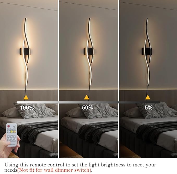 Daunton Modern Plug in Wall Sconces Set of Two, RC Dimmable LED Plug in Wall
