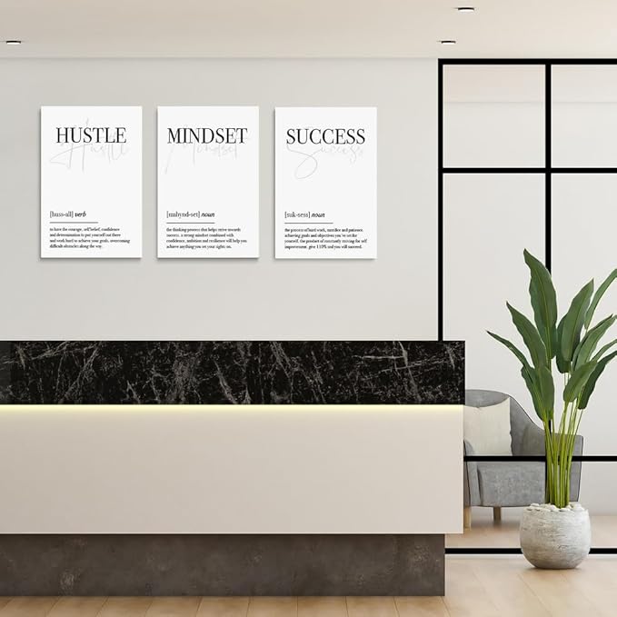 GUBIYU Black and White Hustle Motivational Wall Art Frame Canvas Success Wall
