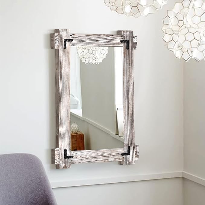 MeMoreCool Large White Farmhouse Mirror 40x28 Inch, Wood Framed Decorative Wall