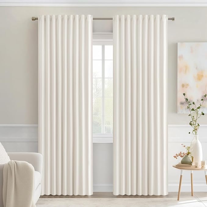 MIULEE Ivory Back Tab Blackout Curtains 72 Inches Long 2 Panels Set
