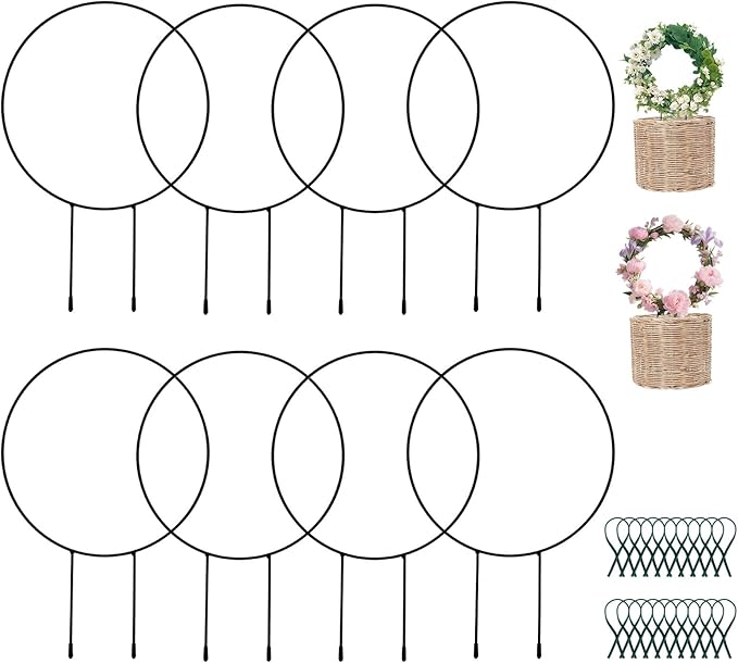 8 Pack Circle Trellis for Climbing Plants Indoor,13" Plants Climbing Holder Rack with 20 Plant Twist Tie for Potted Plants Flowers Indoor,Small House Plant Trellis for Flower Plant Support