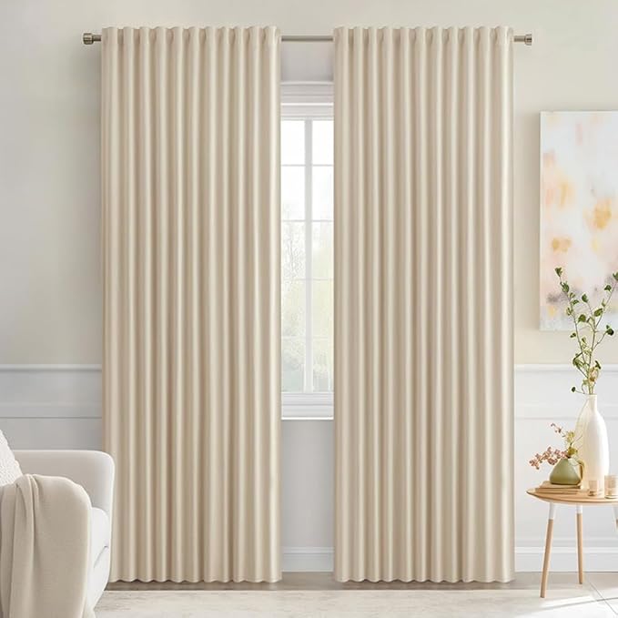 MIULEE Cream Beige Back Tab Light Blocking Curtains 84 Inch Length 2 Panels Set