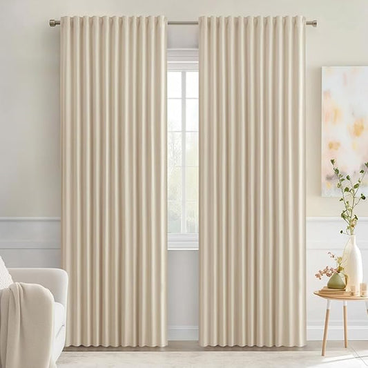 MIULEE Cream Beige Back Tab Light Blocking Curtains 84 Inch Length 2 Panels Set