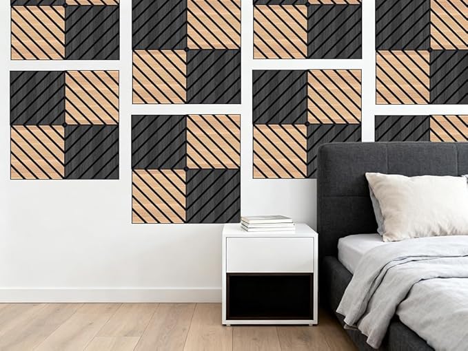 WoveN SounD Artisan Acoustic Wall Panels, 16 Pack 12x12 Inch, PVC Wood Grain