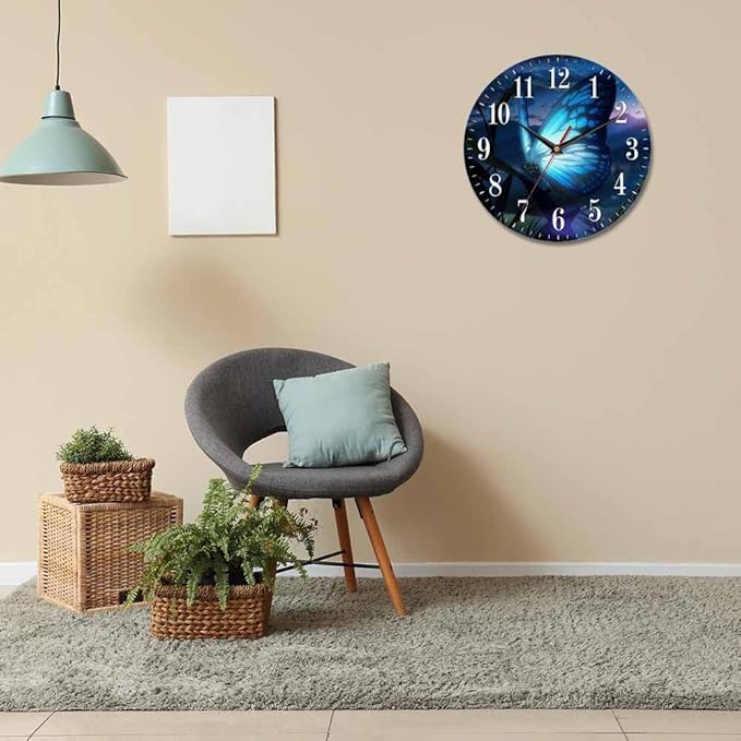 Mxocom Butterfly Wall Clock Beautiful Butterfly Radiant Blue Light 10 Inch