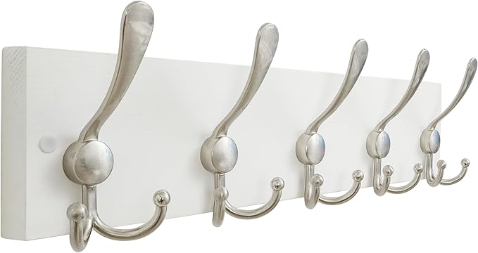 SKOLOO Creations White Solid Wood Wall Mounted Coat Rack, 5 Hooks, 16-7/8" Long