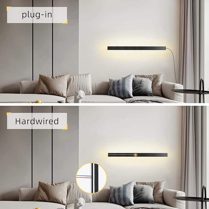 KELUOLY Modern Plug in Long Wall Sconce, 20W Warm White 3000K Acrylic Indoor