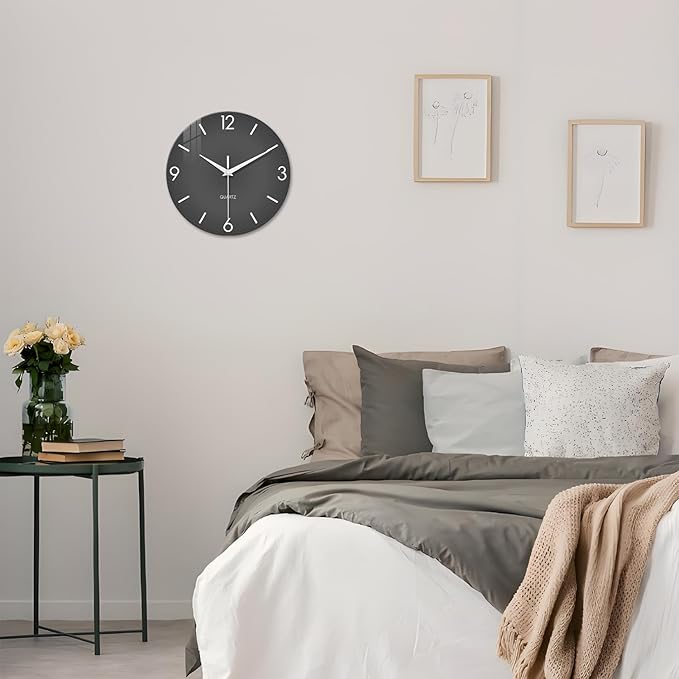 XFM Modern Wall Clock 12 Inch Silent Wall Clocks Battery Operated Grey Simple