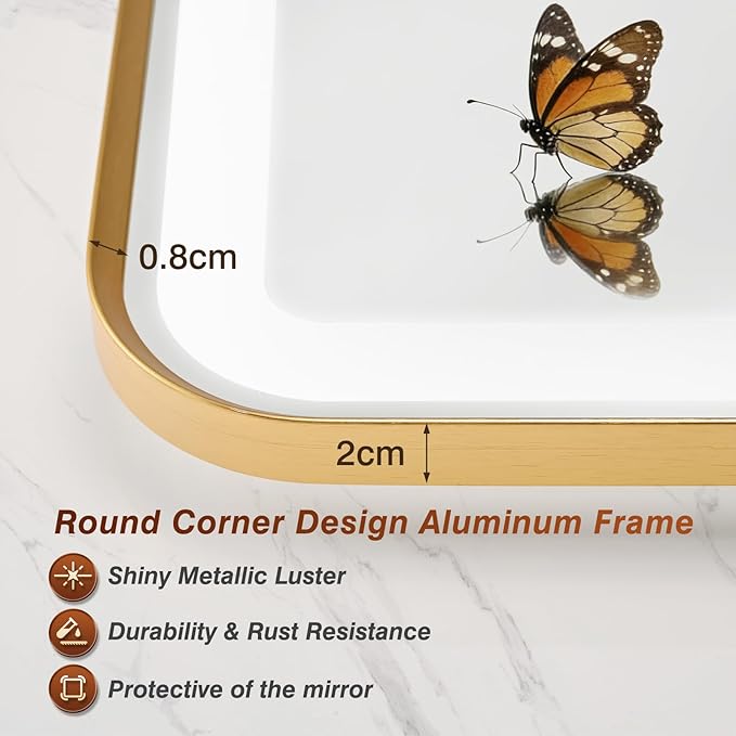28x40 Inch Gold Framed LED Bathroom Mirror