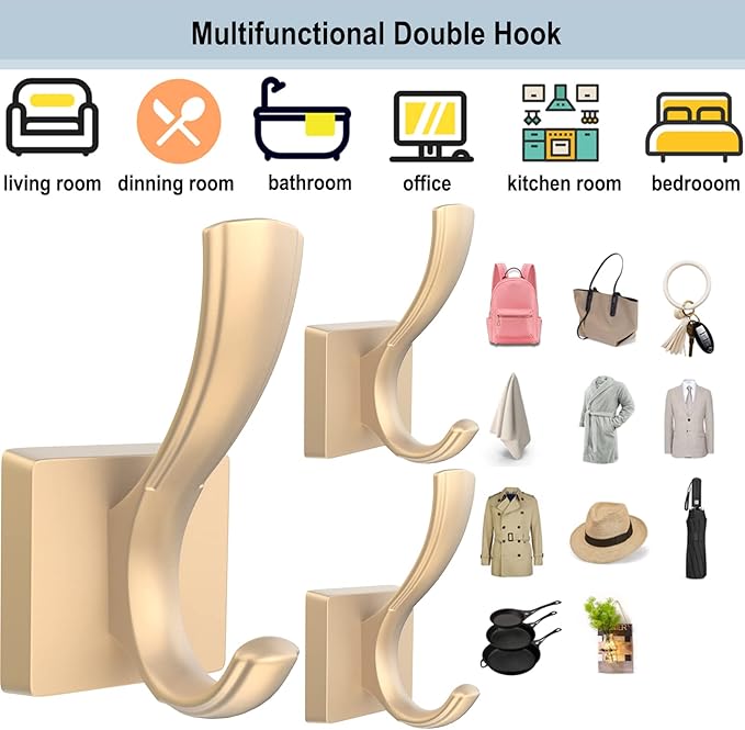 TOFIIGREM Gold Hooks for Wall, Heavy Duty Thick Aluminum Alloy Entry Coat Hooks