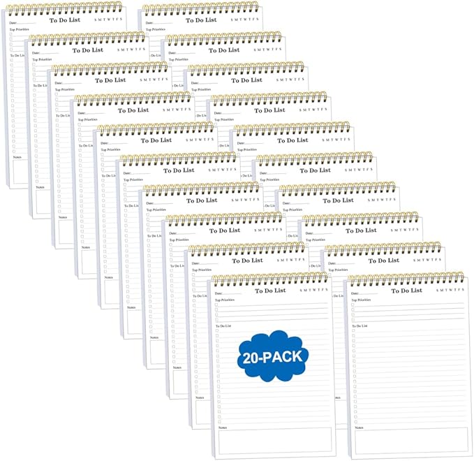 (20-Pack) To Do List Notepad - A5 Undated Daily Planner, 1000 Sheets/2000 Pages To Do List Notebook for Work, Spiral Waterproof Notepad for Office Supplies, School Planner, 5.8" x 8.3"