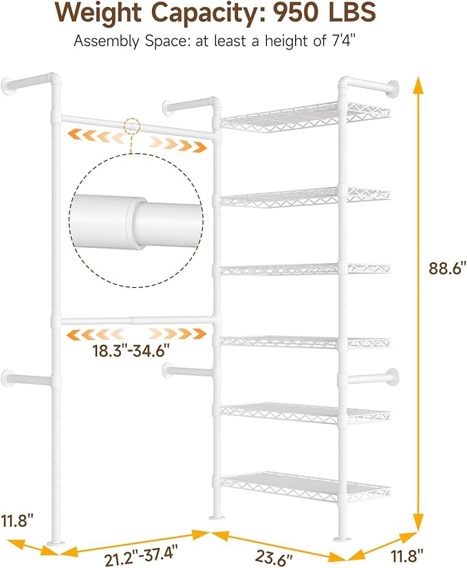 L2 Wall Mounted Closet System, Industrial Pipe Clothing Rack Clothes Racks