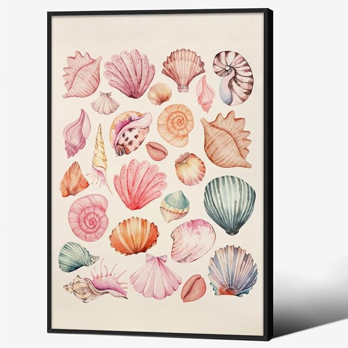 Pink Seashell Posters Coastal Cowgirl Canvas Wall Art Trendy Beach Starfish