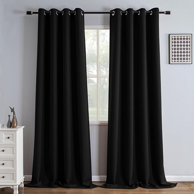 IGEMAEVE Black Blackout Curtains 96 Inch Length 2 Panels Set, Grommet Energy
