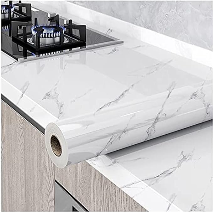 Glossy Marble Paper Granite Gray/White Wallpaper Peel and Stick Wallpaper Self
