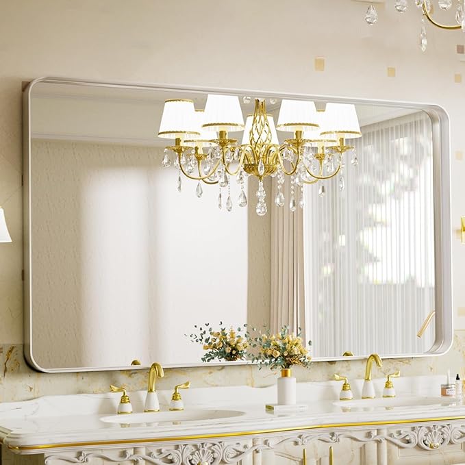 VooBang Bathroom Mirror 30x48 inch, Modern Round Corner Bathroom Vanity Mirror