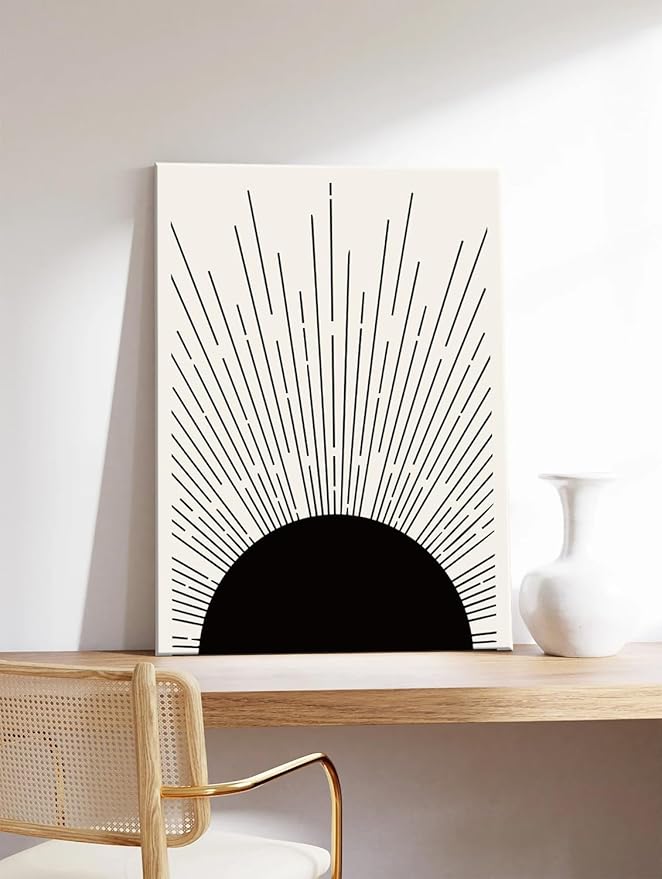 Hwetui Framed Boho Sun Wall Art Set of 2 Black and White Minimalist Sunrise