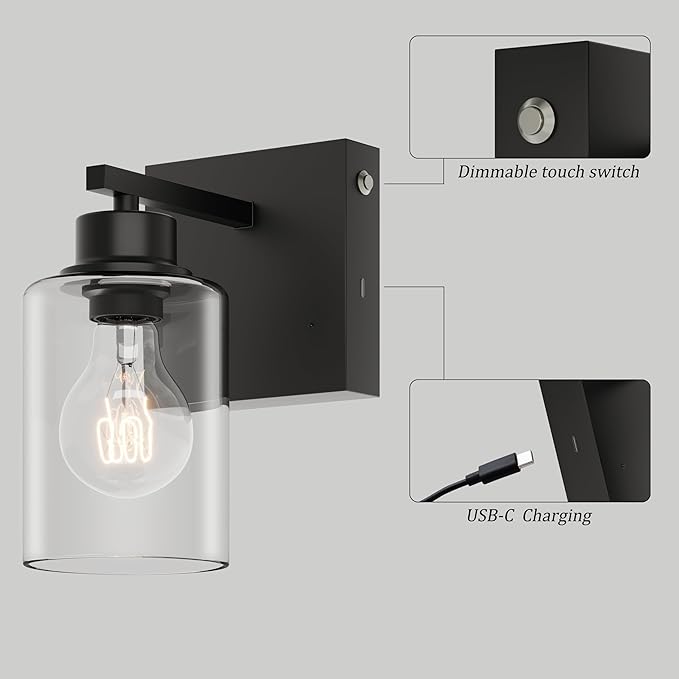 Battery Operated Wall Sconce Set of 2, Easy Install Dimmable Wireless Wall